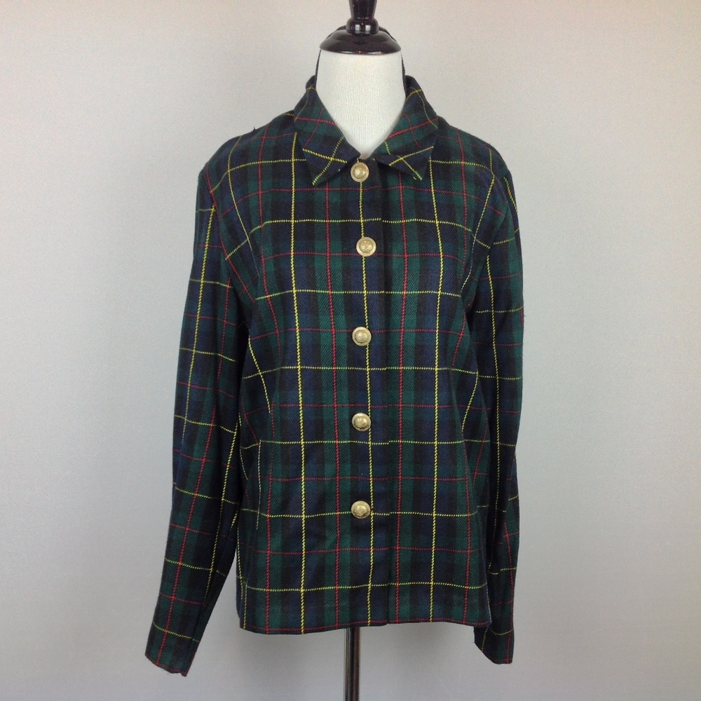 Vintage Kathy Lee Jacket Top Womens 10 Plaid Crest